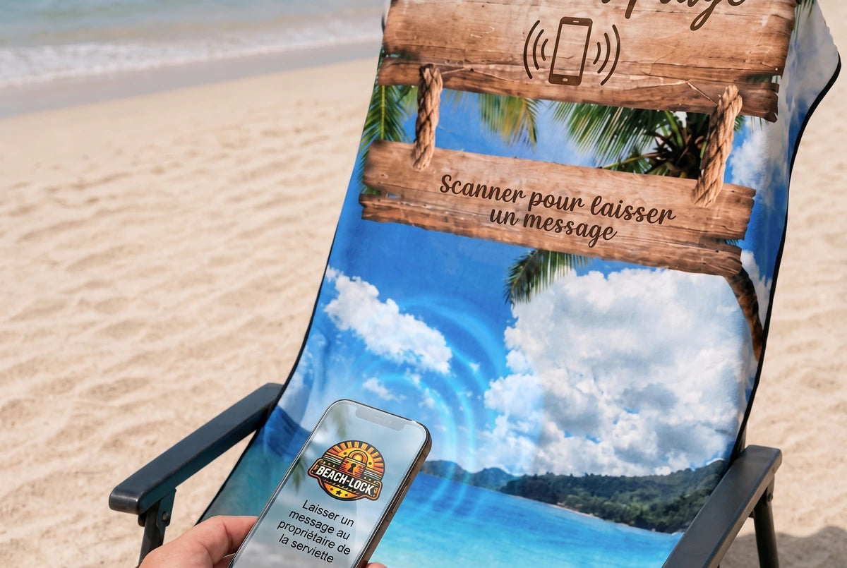 Téléphone compatible approché du symbole NFC sur le panneau de bois BeachLock.